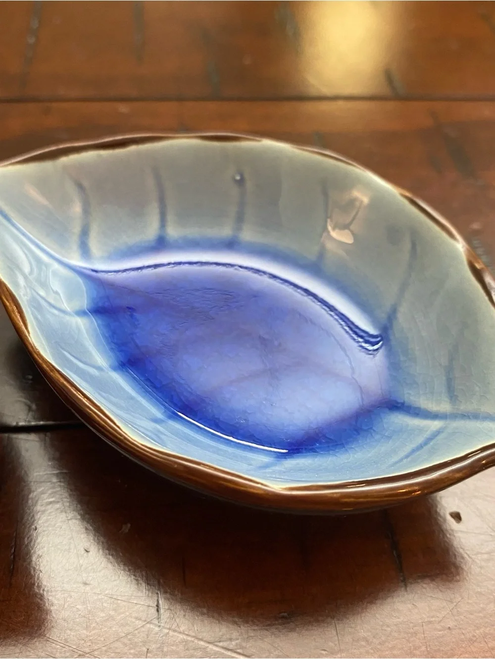 Pair Small Blue Ceramic Leaf Dishes - Sushi/Soy Sauce or Trinket Dish